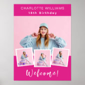 ホットピンクの写真コラージュ誕生日パーティーへようこそ ポスター (正面)