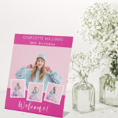 ホットピンクの写真コラージュ誕生日パーティーへようこそ 台座サイン