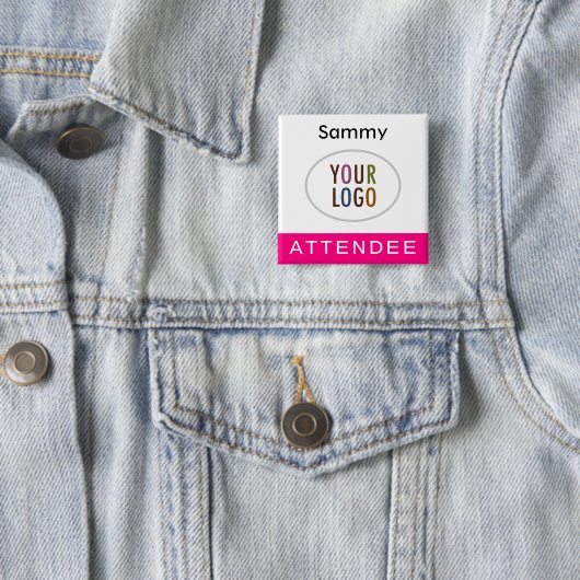 ホットピンクの出席者の名前バッジのロゴ正方形のピンバック 缶バッジ (インサイチュ)