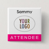 ホットピンクの出席者の名前バッジのロゴ正方形のピンバック 缶バッジ (正面)