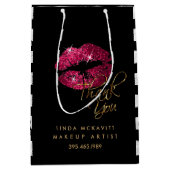 ホットピンクの口紅と白のストライプ – ありがとう ミディアムペーパーバッグ (正面)