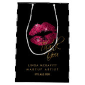 ホットピンクの口紅と白のストライプ – ありがとう ミディアムペーパーバッグ (裏面)