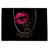 ホットピンクの口紅を黒に付け、ありがとうございます ラージペーパーバッグ (正面)