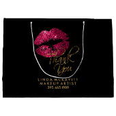 ホットピンクの口紅を黒に付け、ありがとうございます ラージペーパーバッグ (裏面)