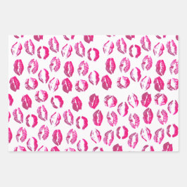 ホットピンクの口紅キスバレンタインデー ラッピングペーパーシート