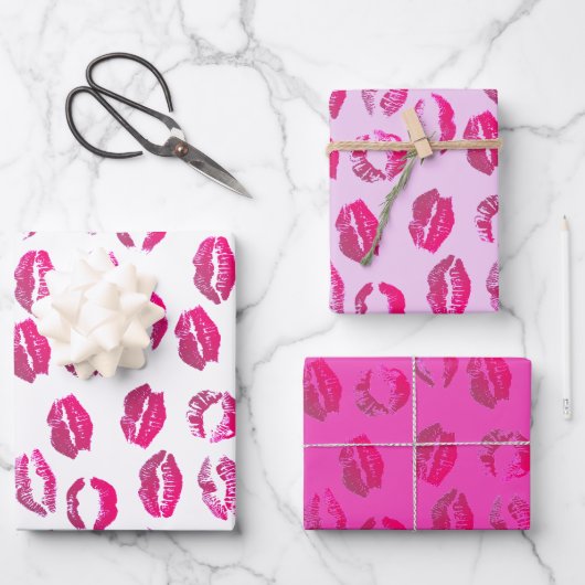 ホットピンクの口紅キスバレンタインデー ラッピングペーパーシート (正面)