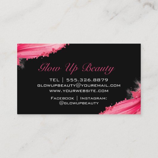 ホットピンクの口紅メイクアップアーティストブラック 名刺 (裏面)