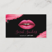 ホットピンクの口紅メイクアップアーティストブラック 名刺 (正面)