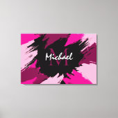 ホットピンクの名前とモノグラムのブラシストロークの色合い キャンバスプリント (正面)