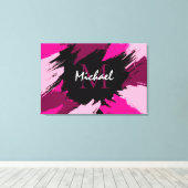 ホットピンクの名前とモノグラムのブラシストロークの色合い キャンバスプリント (インサイチュ (ウッドフロア))