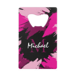 ホットピンクの名前とモノグラムのブラシストロークの色合い クレジットカード栓抜き