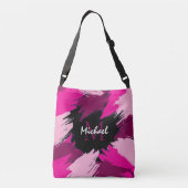 ホットピンクの名前とモノグラムのブラシストロークの色合い クロスボディバッグ (裏面)