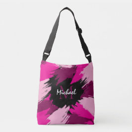 ホットピンクの名前とモノグラムのブラシストロークの色合い クロスボディバッグ