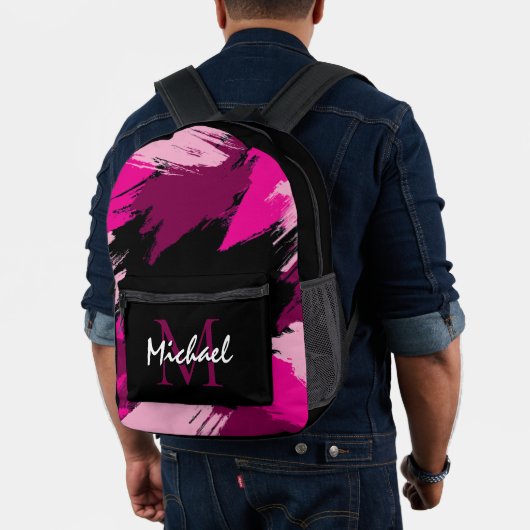 ホットピンクの名前とモノグラムのブラシストロークの色合い プリントバックパック (インサイチュ (モデル))