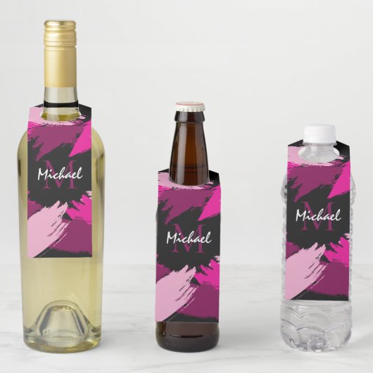 ホットピンクの名前とモノグラムのブラシストロークの色合い ボトルネックタグ (インサイチュ)