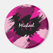ホットピンクの名前とモノグラムのブラシストロークの色合い マグネット (正面)