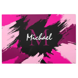 ホットピンクの名前とモノグラムのブラシストロークの色合い メタルプリント