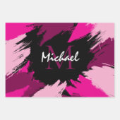 ホットピンクの名前とモノグラムのブラシストロークの色合い ラッピングペーパーシート (正面)