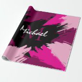 ホットピンクの名前とモノグラムのブラシストロークの色合い ラッピングペーパー (アンロールド)