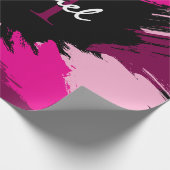 ホットピンクの名前とモノグラムのブラシストロークの色合い ラッピングペーパー (角)