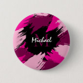 ホットピンクの名前とモノグラムのブラシストロークの色合い 缶バッジ (正面)