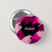 ホットピンクの名前とモノグラムのブラシストロークの色合い 缶バッジ (正面&裏面)