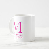 ホットピンクの名前とモノグラム コーヒーマグカップ (正面左)