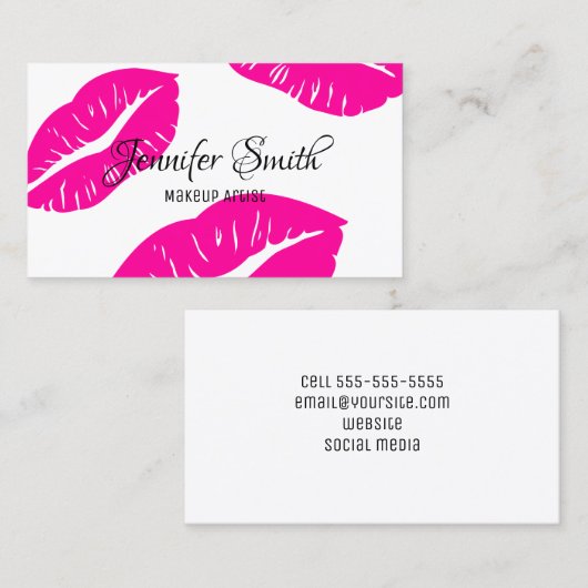 ホットピンクの唇のパターンメイクアップアーティスト 名刺 (正面/裏面)