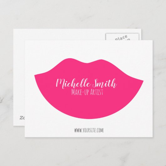 ホットピンクの唇デザインメイクアップアーティスト ポストカード (正面/裏面)