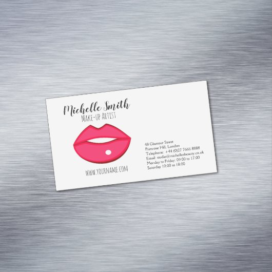 ホットピンクの唇デザインメイクアップアーティスト マグネット名刺 (インサイチュ)