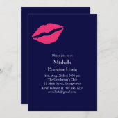 ホットピンクの唇 バチェラーパーティーの招待状(青) 招待状 (正面/裏面)