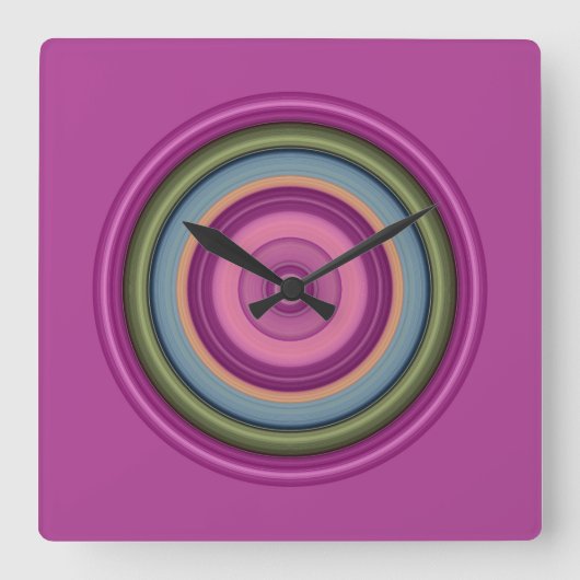ホットピンクの多色の円パターン スクエア壁時計 (正面)
