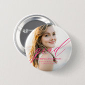 ホットピンクの大学院シンプルのスクリプトのミニマリスト写真 缶バッジ (正面&裏面)