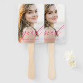 ホットピンクの大学院モダンスクリプトのミニマリスト写真 ハンドファン (正面&裏面)