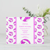 ホットピンクの女の子のカスタムバレーボール誕生日パーティー 招待状 (スタンド正面)