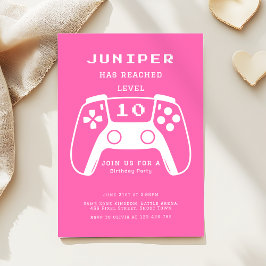 ホットピンクの女の子ゲーマー誕生日パーティー 招待状