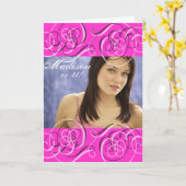 ホットピンクの女の子21歳の誕生日パーティー写真 カード (黄色い花)
