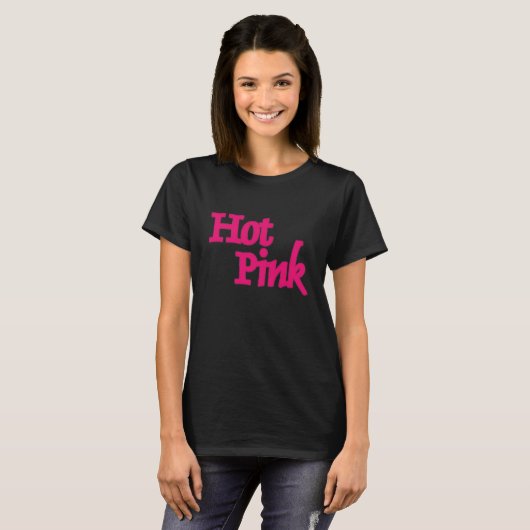 ホットピンクの女性ブラックTシャツ Tシャツ (正面フル)