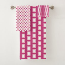 ホットピンクの幾何学的パターンのストライプ バスタオルセット