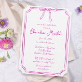 ホットピンクの手描き弓ブライダルシャワー招待 招待状