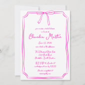 ホットピンクの手描き弓ブライダルシャワー招待 招待状 (正面)