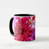 ホットピンクの抽象的な花のダリア コーヒー マグカップ (正面左)