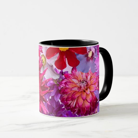 ホットピンクの抽象的な花のダリア コーヒー マグカップ (正面右)