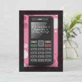 ホットピンクの携帯電話10代の誕生日パーティーの招待 招待状 (スタンド正面)