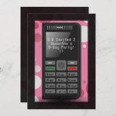 ホットピンクの携帯電話10代の誕生日パーティーの招待 招待状 (正面/裏面)