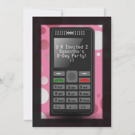 ホットピンクの携帯電話10代の誕生日パーティーの招待 招待状
