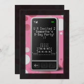 ホットピンクの携帯電話10代の誕生日パーティーの招待 招待状 (正面/裏面)