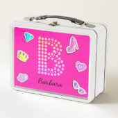 ホットピンクの文字Bモノグラムの女の子らしいバックトゥスクール メタルランチボックス (正面)