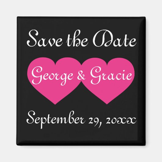 ホットピンクの日付のハート マグネット (正面)