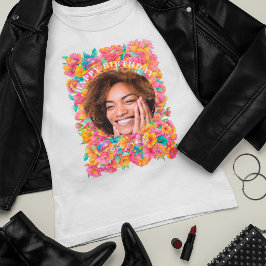 ホットピンクの明るいフラワーディスコボール 誕生日フォト Tシャツ